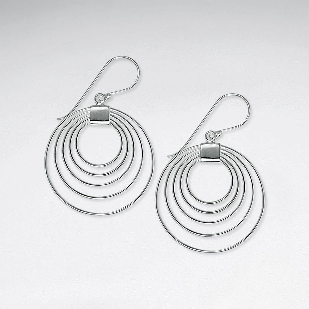 Stunning Silver Quadruple Tiered Hoop Hook Earrings