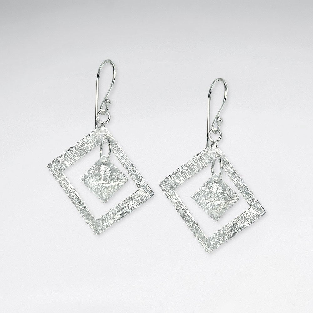 Posh Textured Sterling Silver Off Diamond Open Dangle Drop Hook Earrings
