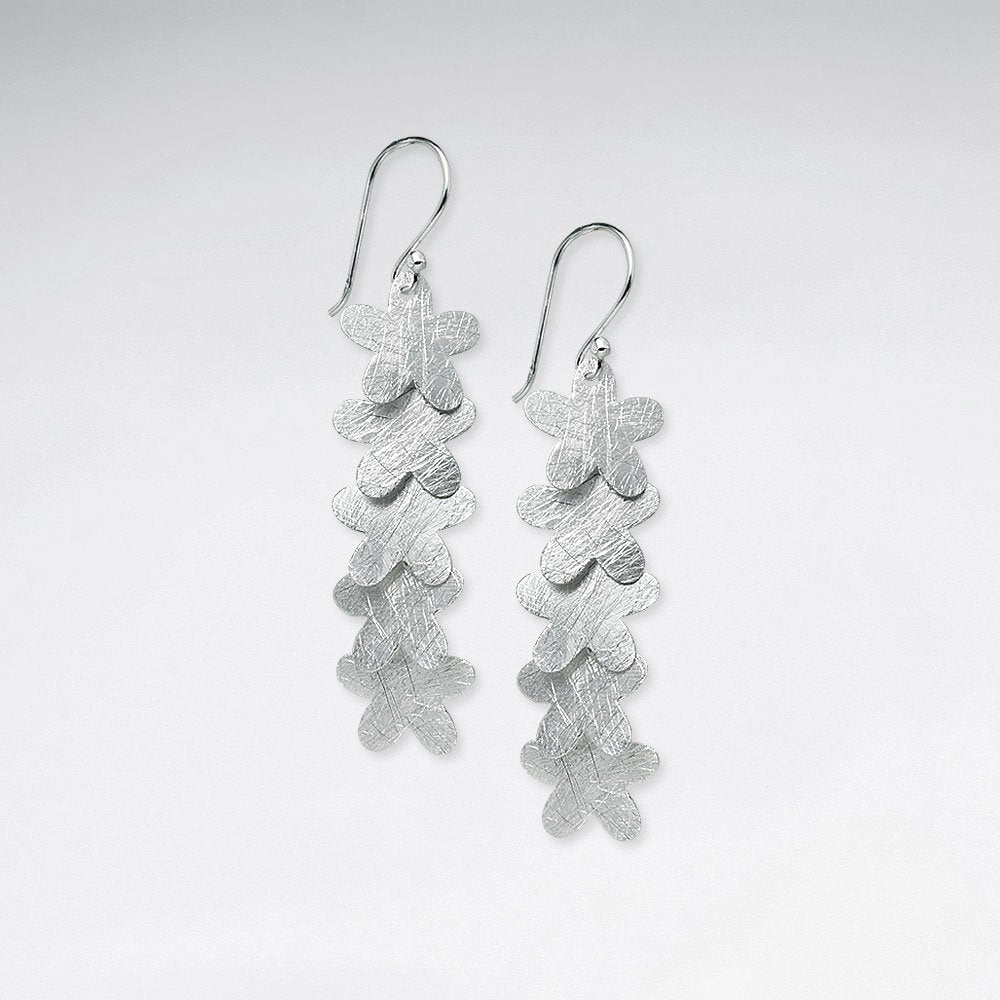 Silver Cascade Five Tiered Blossom Dangle Drop Hook Earrings