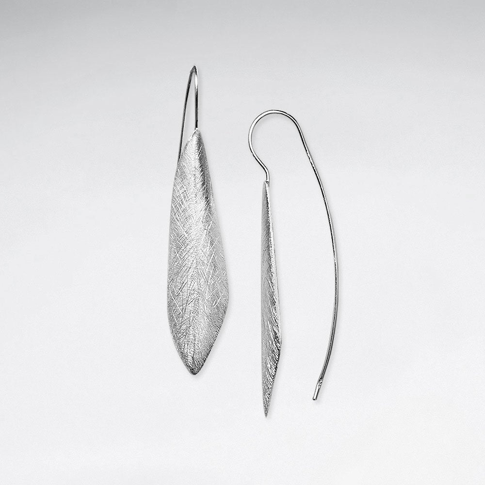 Silver Long Organic Diamond Shape Drop Hook Earrings