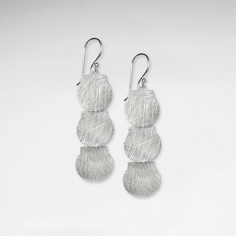 Sterling Silver Circular Triple Tiered Cascade Dangle Hook Earrings