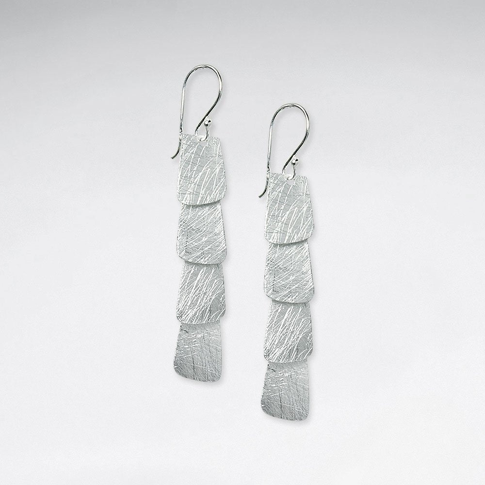 Lovely Silver Rectangle Style Tiered Cascade Dangle Hook Earrings