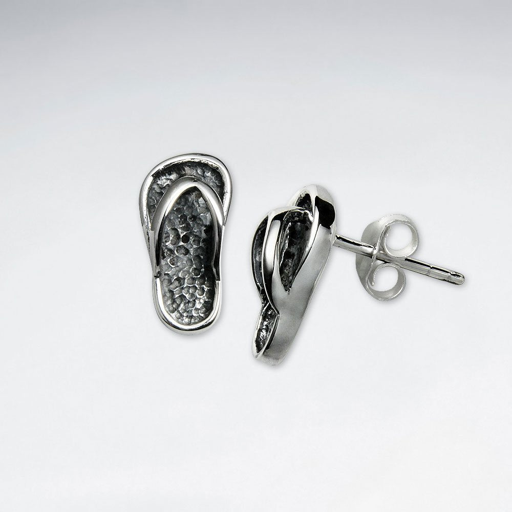 Oxidized Beach Fun Silver Flip Flop Stud Earrings
