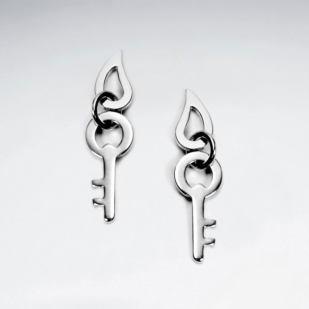 Delicate Sterling Silver Skeleton Key Dangle Earrings