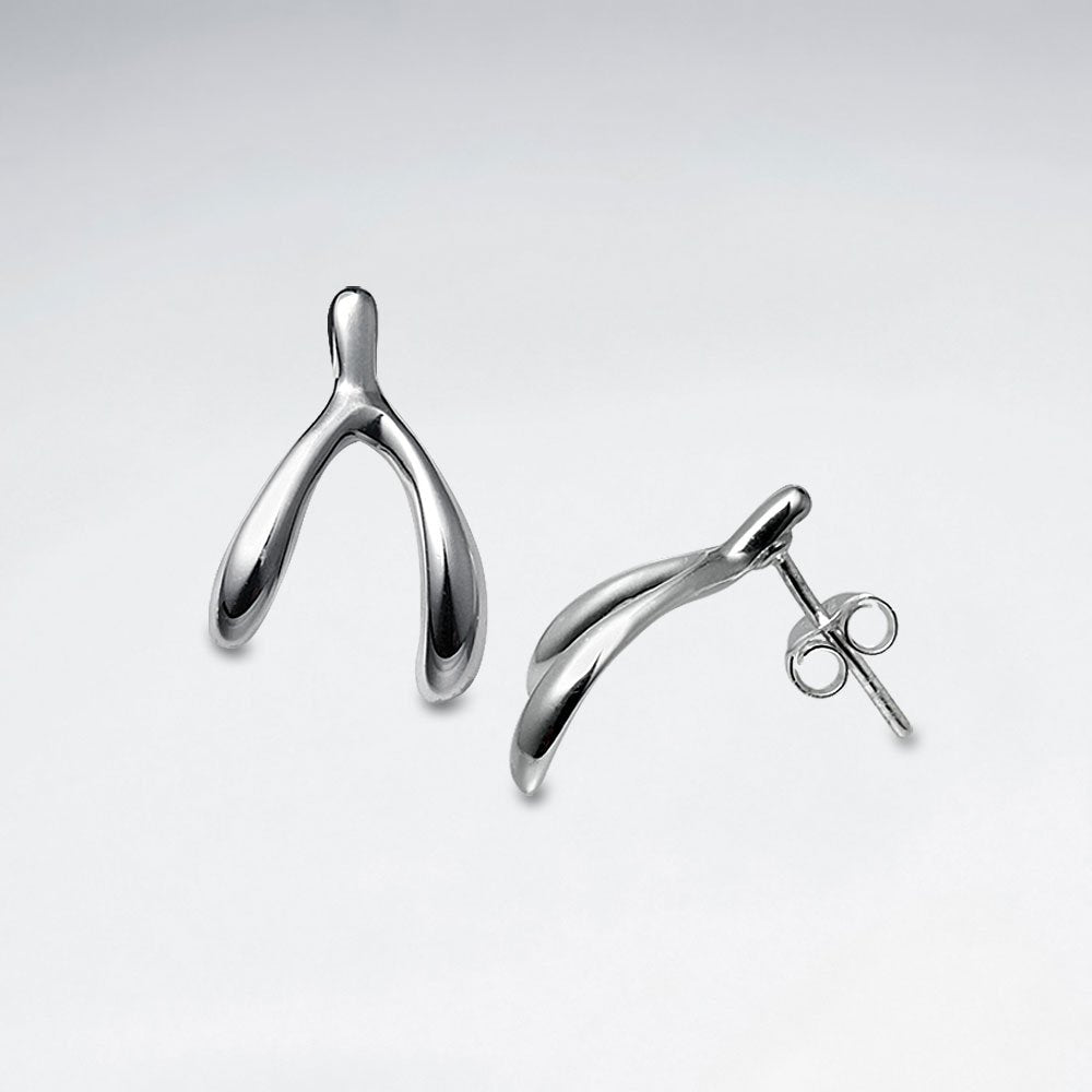 Wishbone Silver Stud Earring