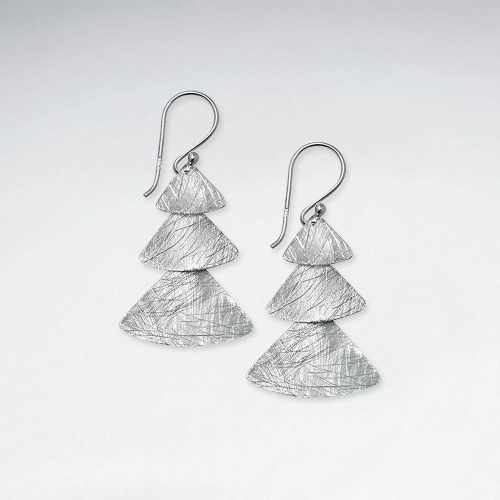 Silver Triple Tier Egyptian Sunshade Dangle Hook Earrings