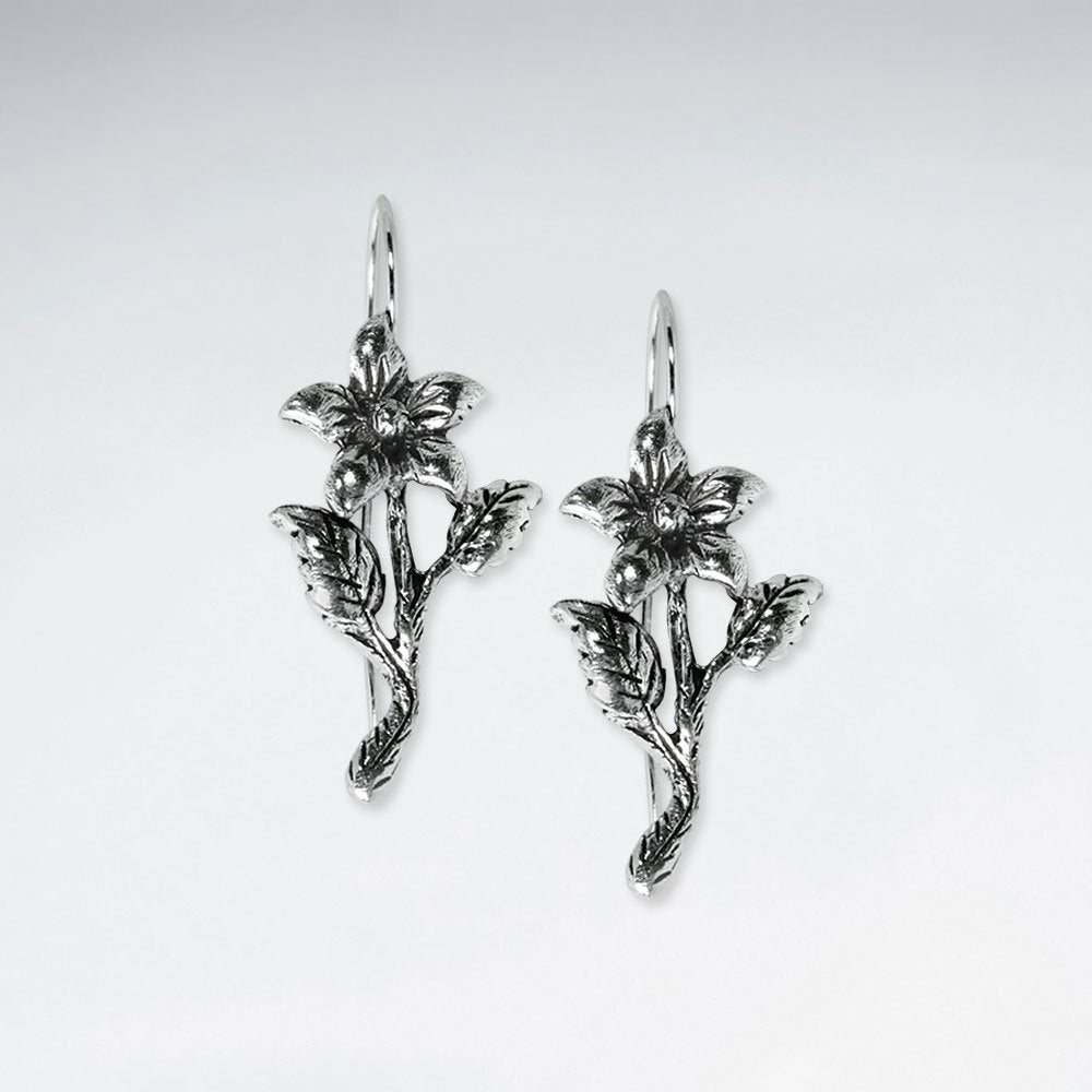 Oxidized Spring Flower Dangle Drop Earrings