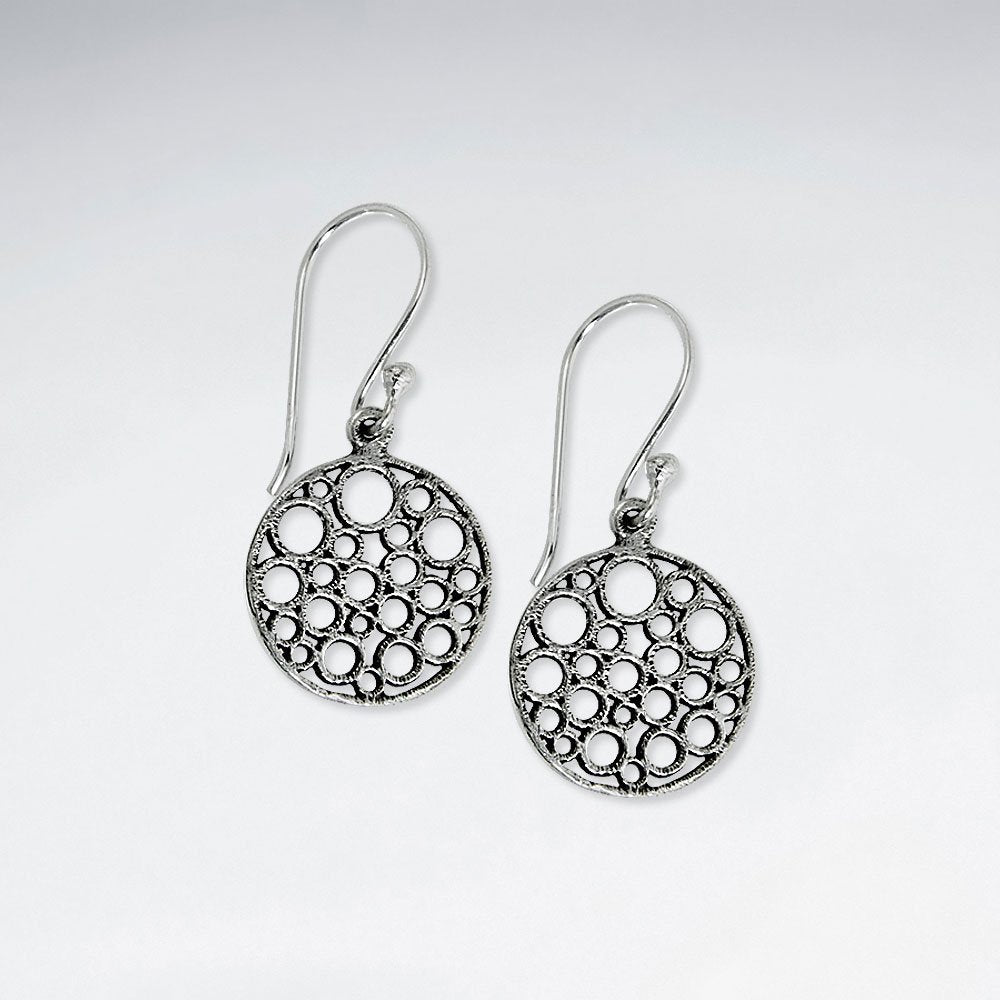 Oxidized Silver Dapple Filigree Circle Dangle Hook Earrings