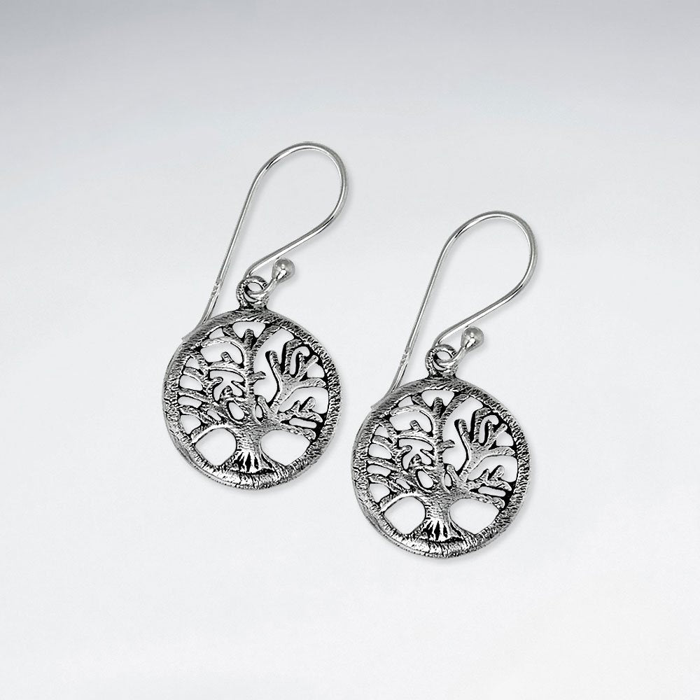 Enchanting Oxidized Silver Filigree Trees of Life Circular Dangle Earrings
