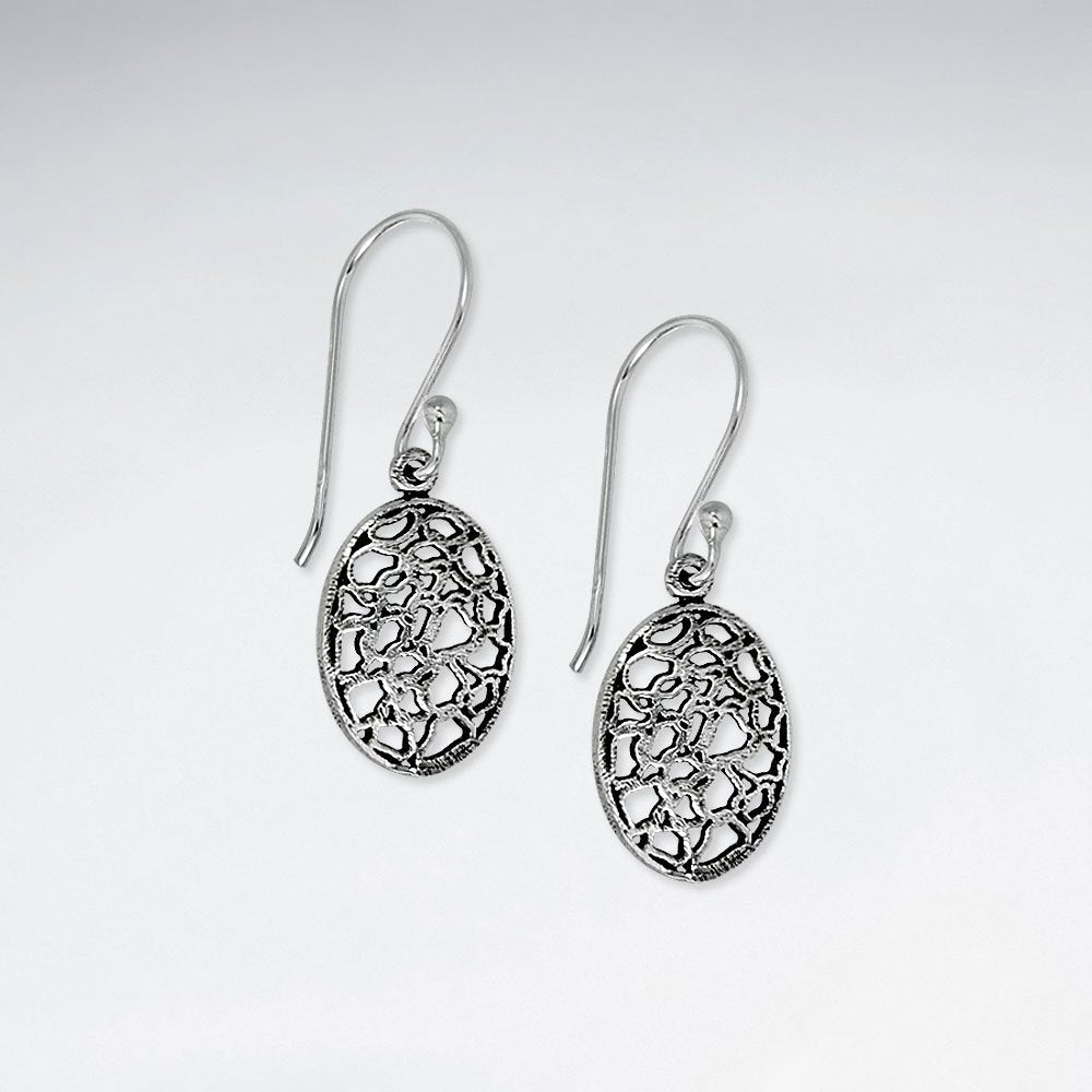 Darling Oxidized Oval Filgree Dangle Hook Earrings