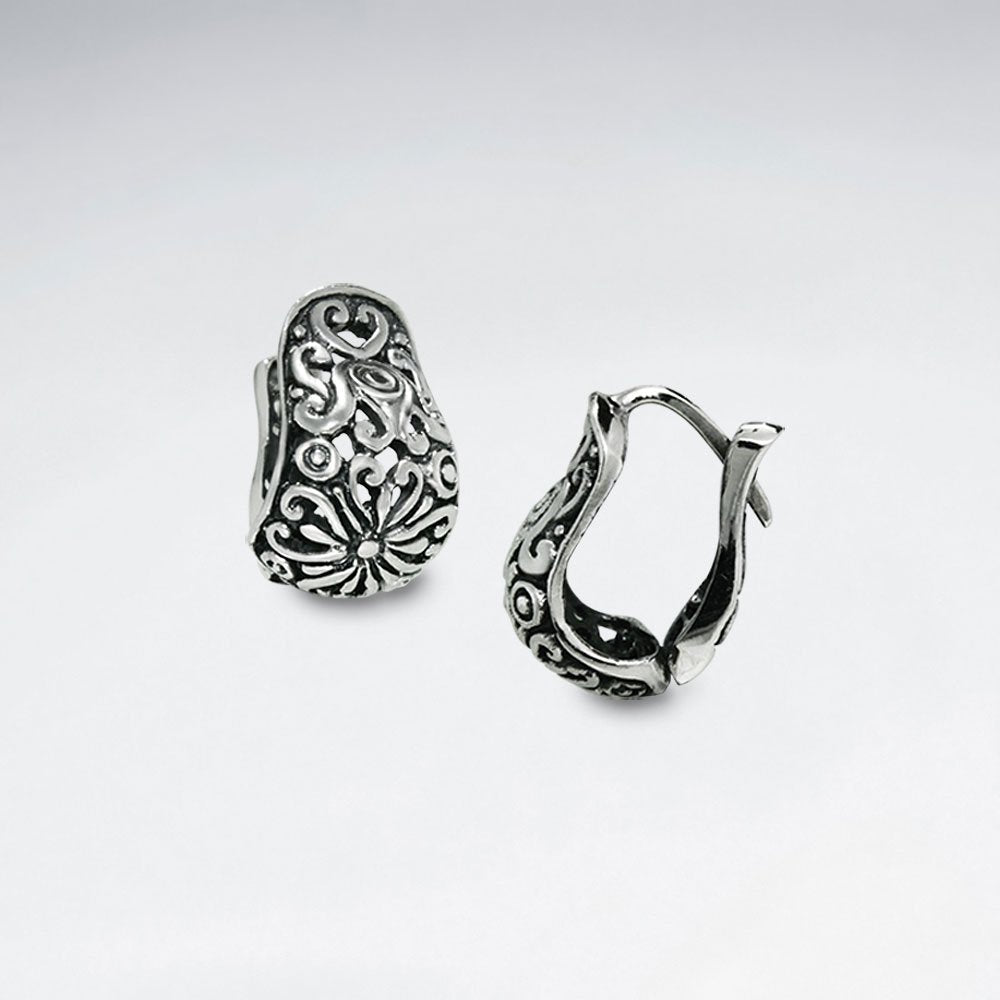 Oxidized Silver Flower Blossom Filigree Pattern Petite Earrings