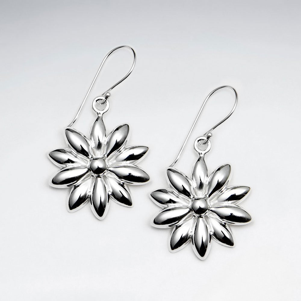Lovely Flower Blossom Silver Dangle Earrings