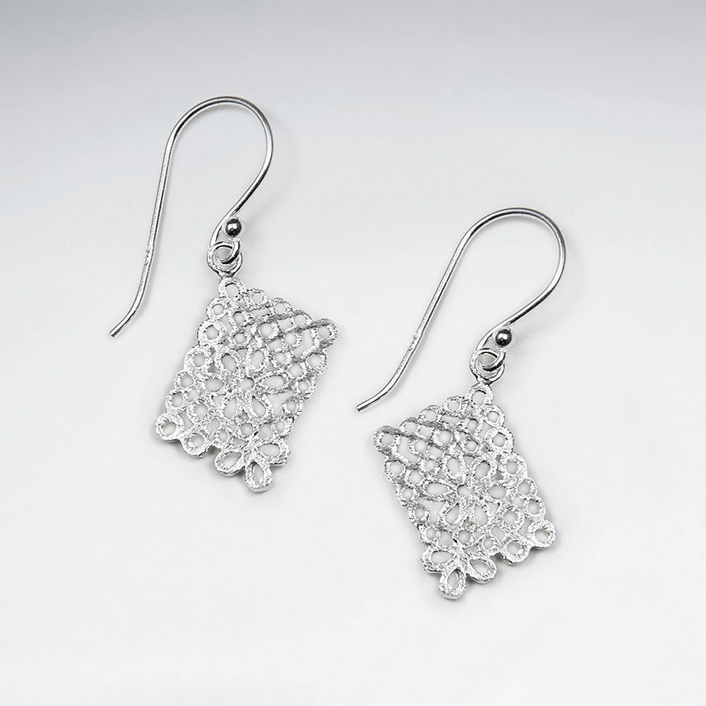 Modern Glam Rectangle Filigree Dangle Drop Hook Earrings With Flower Cut Out