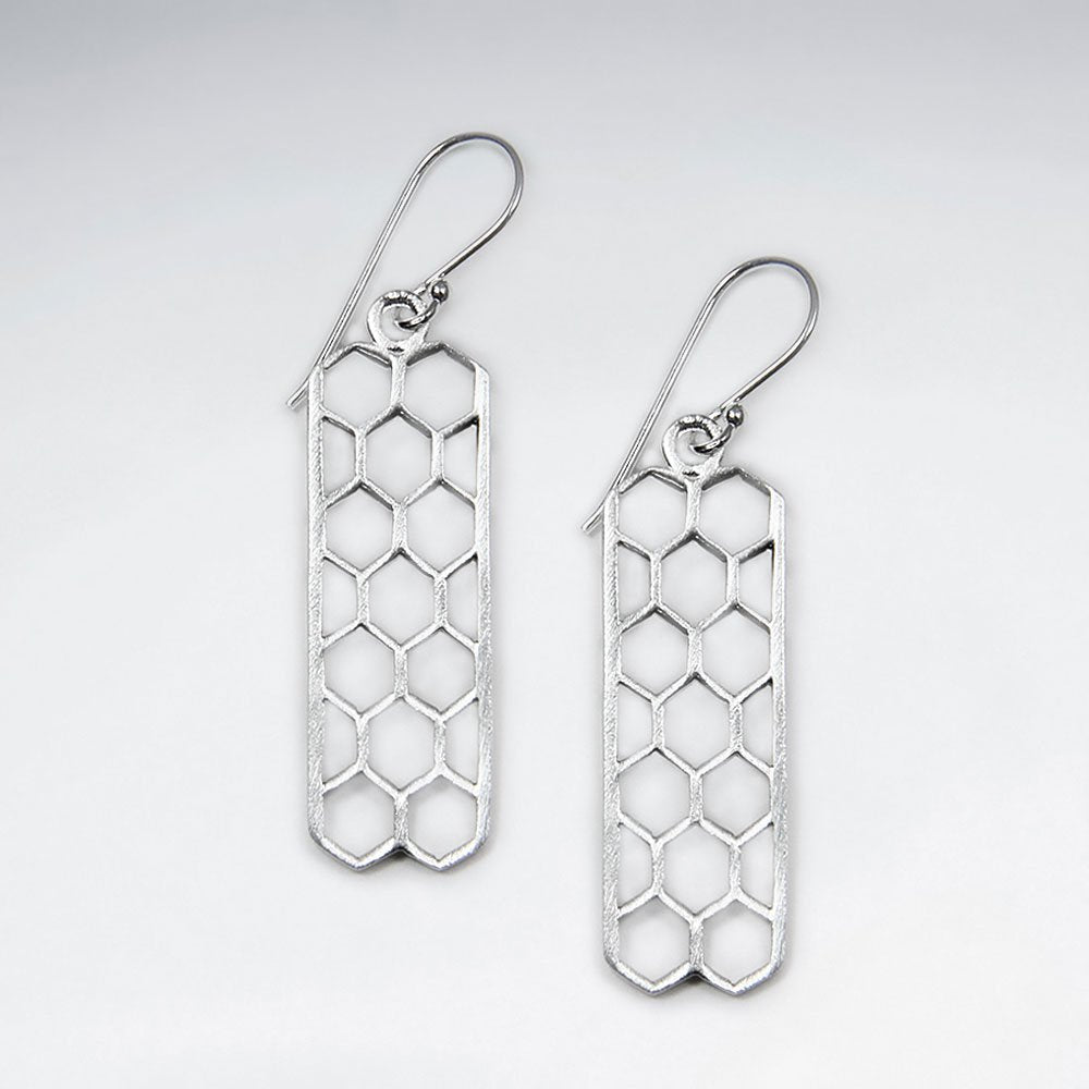 Edgy Modern Dapple Filigree Long Rectangle Drop Hook Earrings