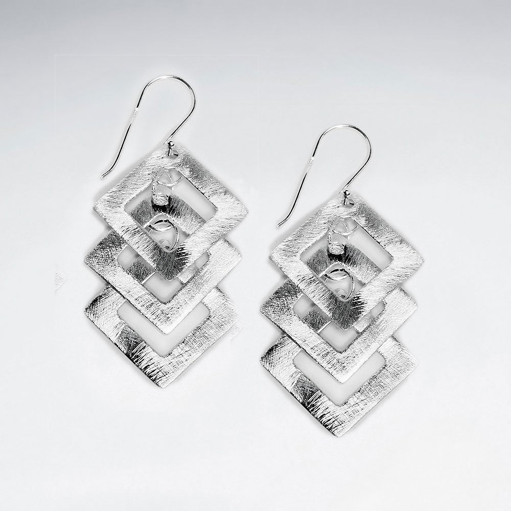 Brushed Triple Open Squares Silver Earring
