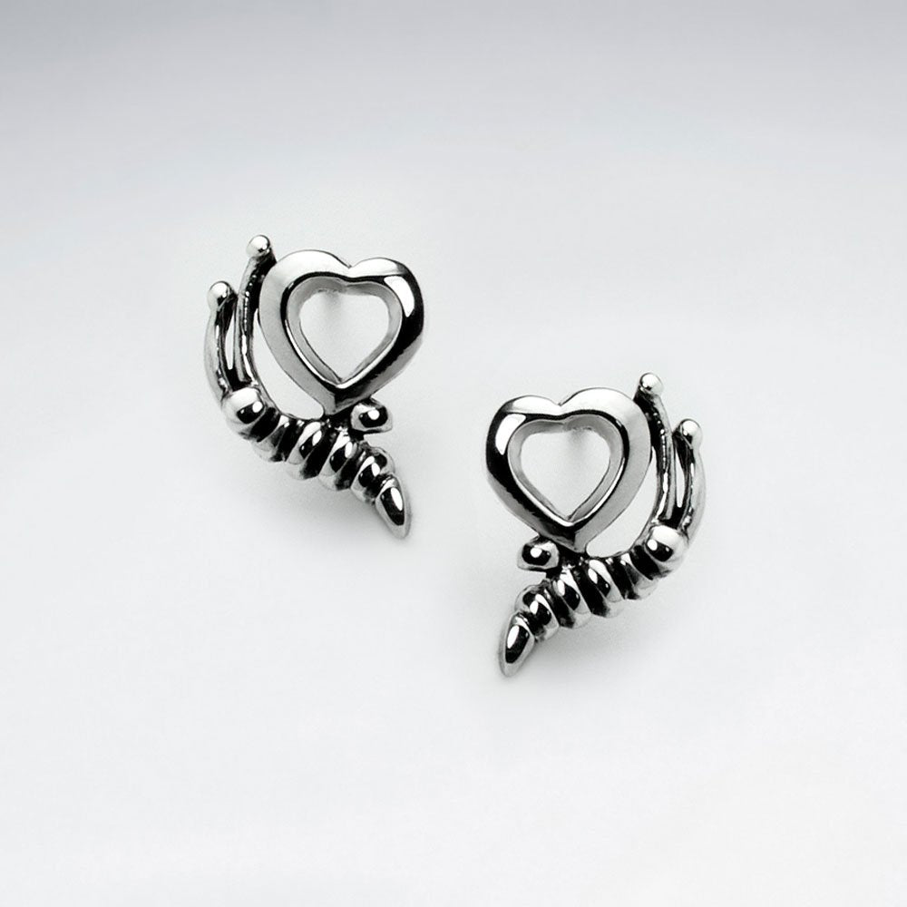 Oxidized Fashionable Open Heart Cradled Design Earrings