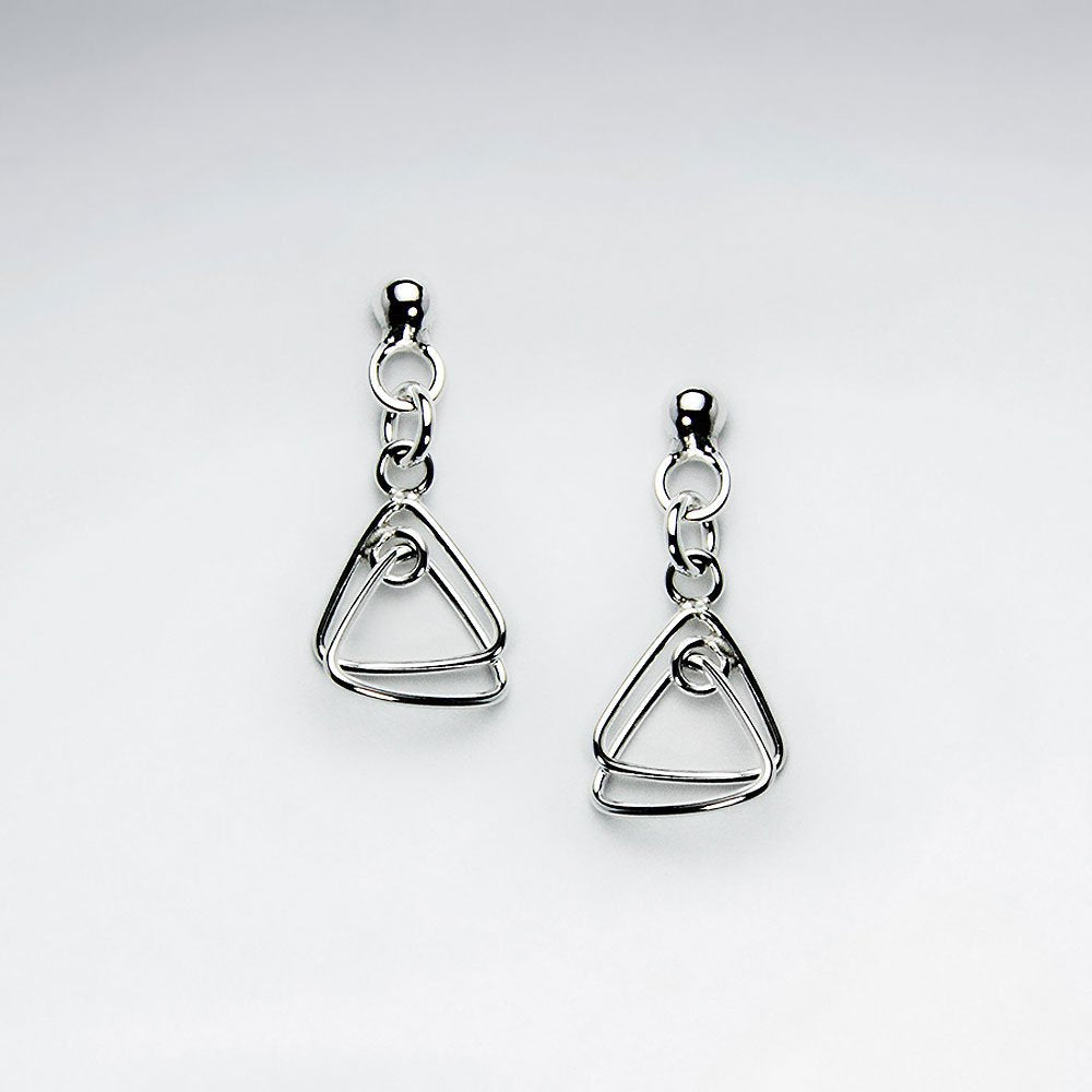 Glamorous Open Triangle Duo Suspended Silver Dangle Earrings