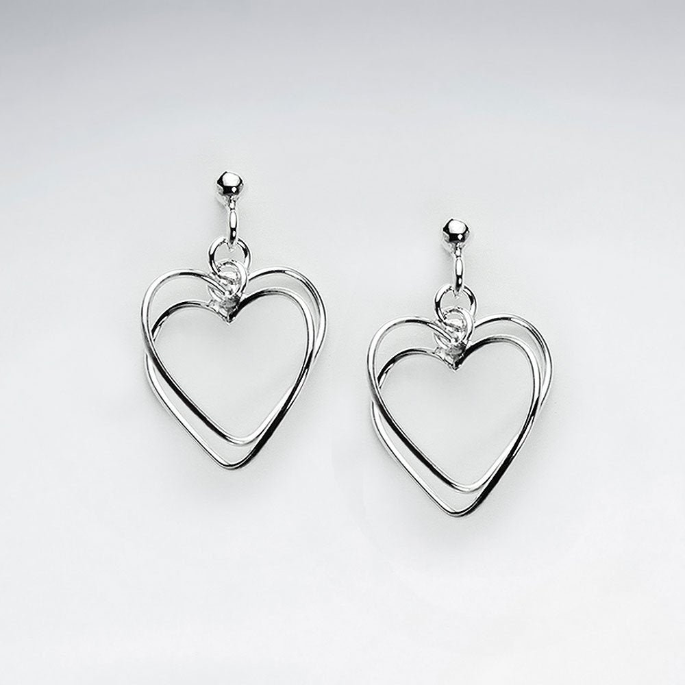 Classic Silver Open Heart Design Dangle Drop Earrings