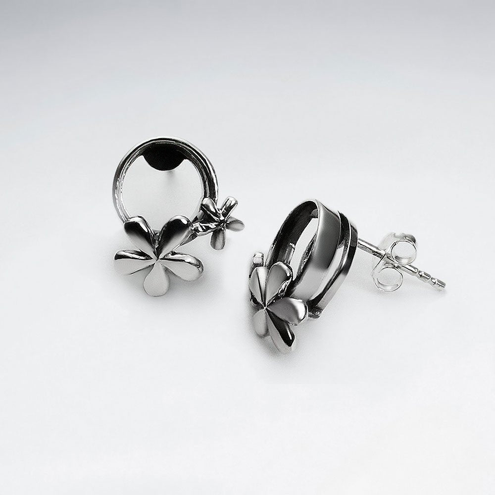 Oxidized Sassy Flower Hoop Stud Earrings