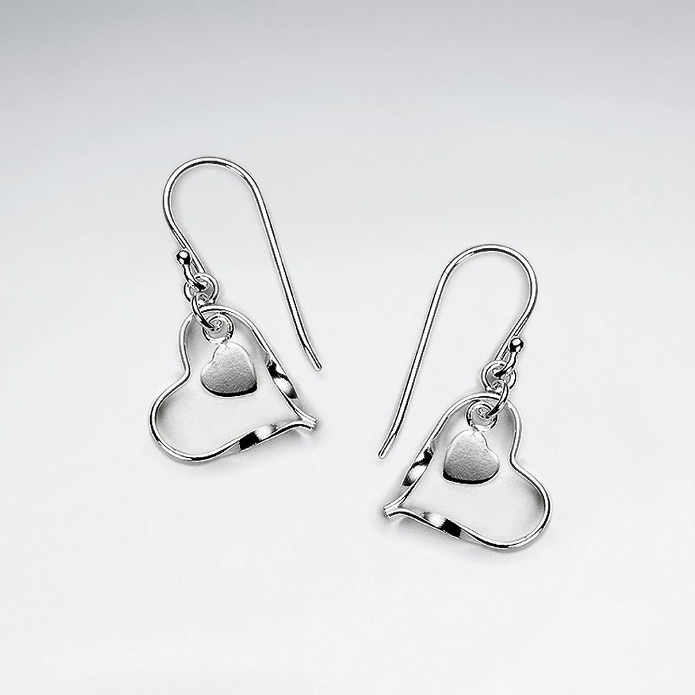 Open Heart Dangle Accent Dangle Hook Earrings in Silver