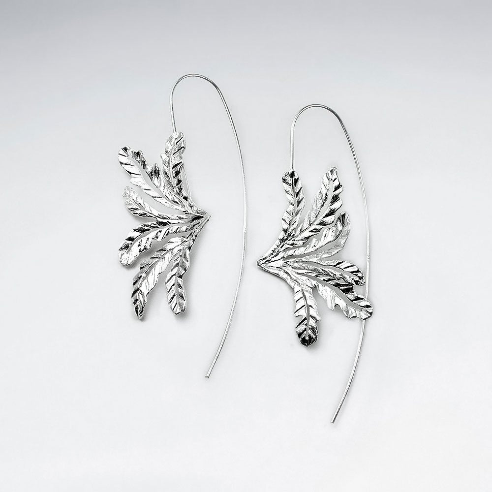 Magnificent Flower Inspired Silver Long Hook Earrings