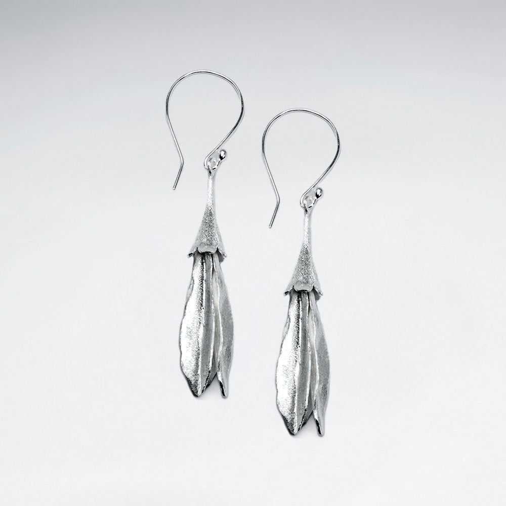 Contemporary Flower Inspired Design Silver Hook Dangle Earrings