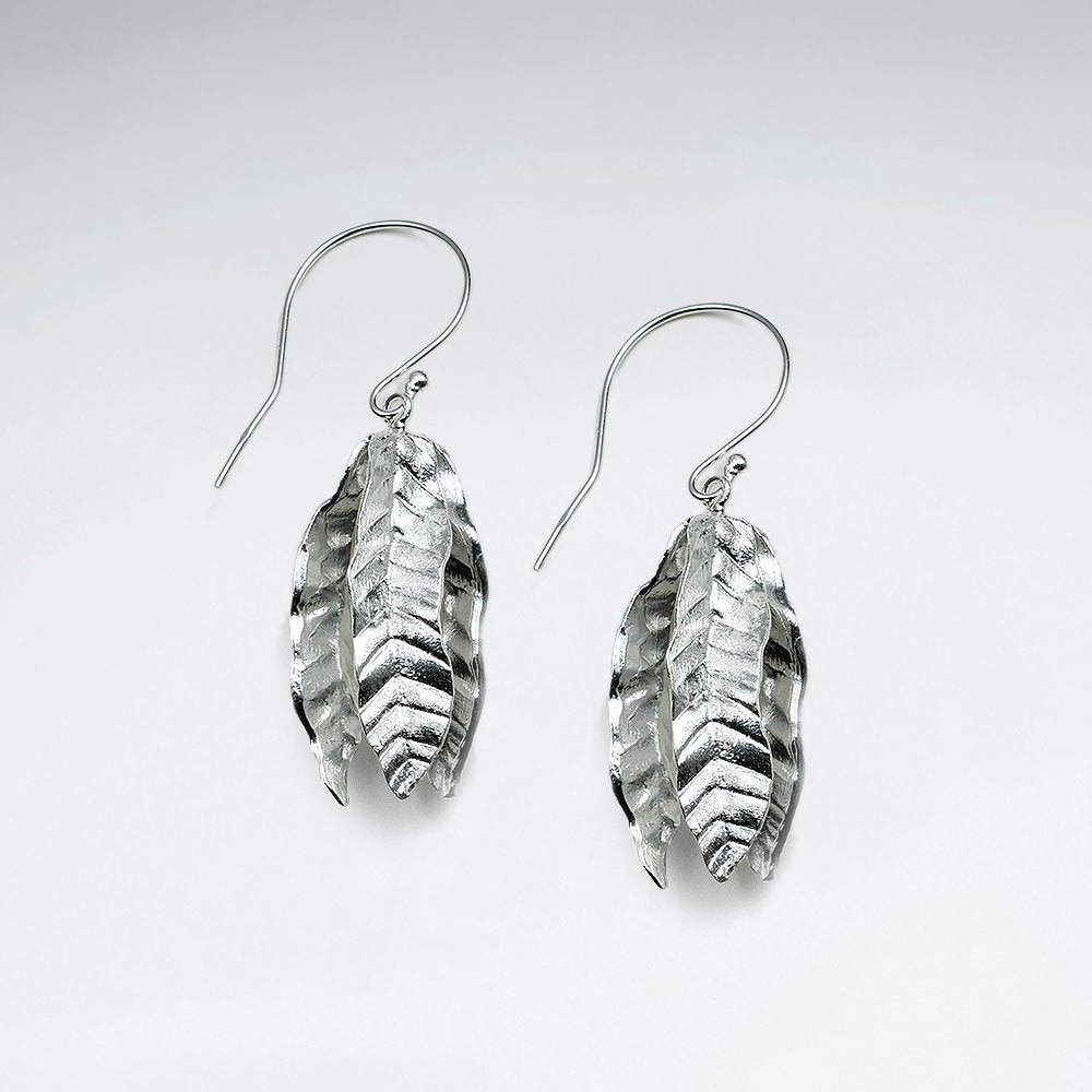 Silver Pinecone Inspired Dangle Hook Earrings