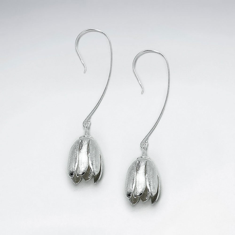 Charming Bluebell Flower Dangle Earrings in Silver