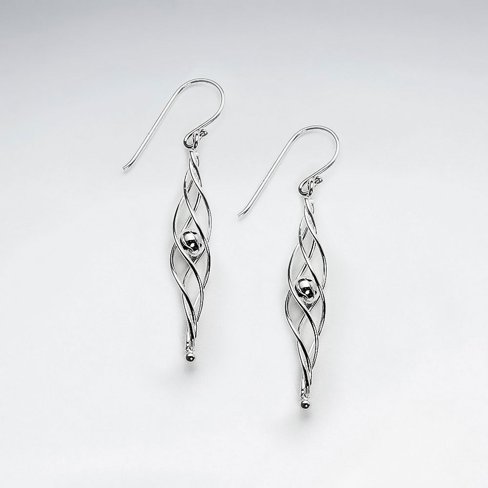 Long Twisted Silver Drop Dangle Hook Earrings