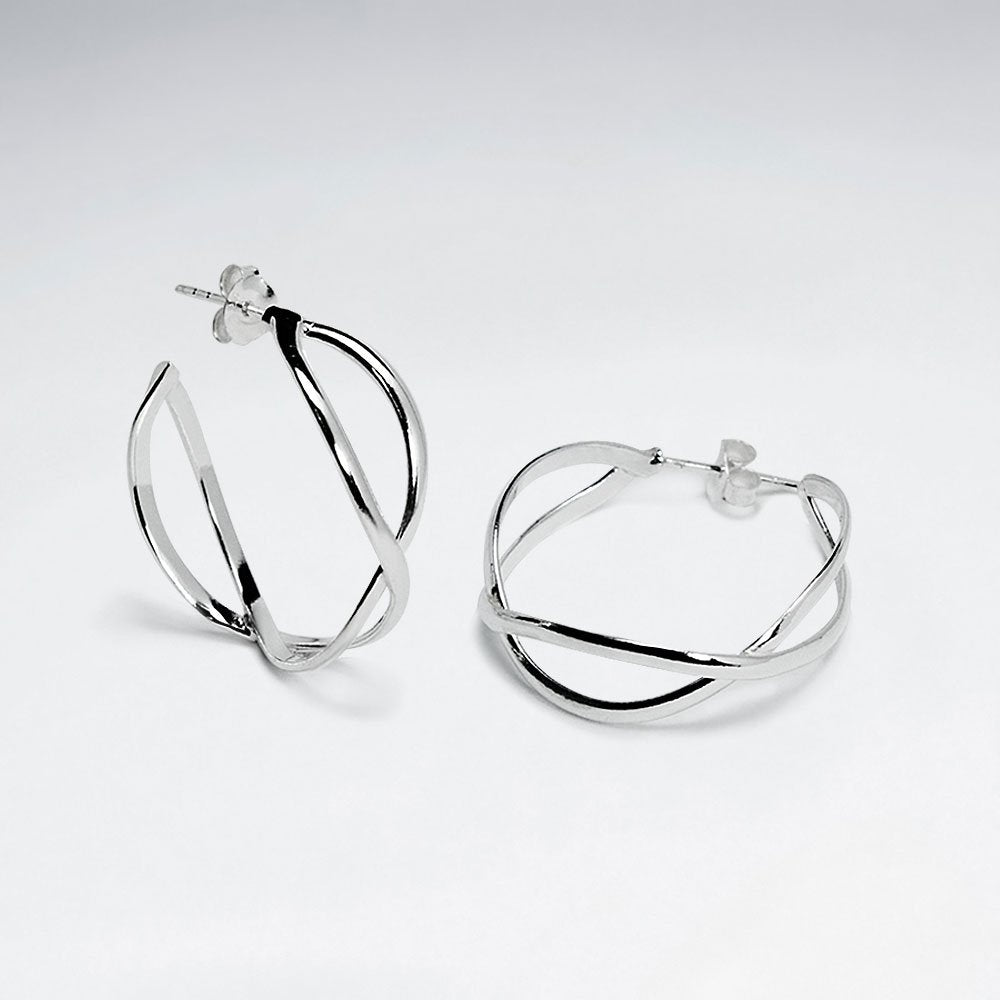 Sterling Silver Circular Twisted Intertwined Hoop Stud Earrings