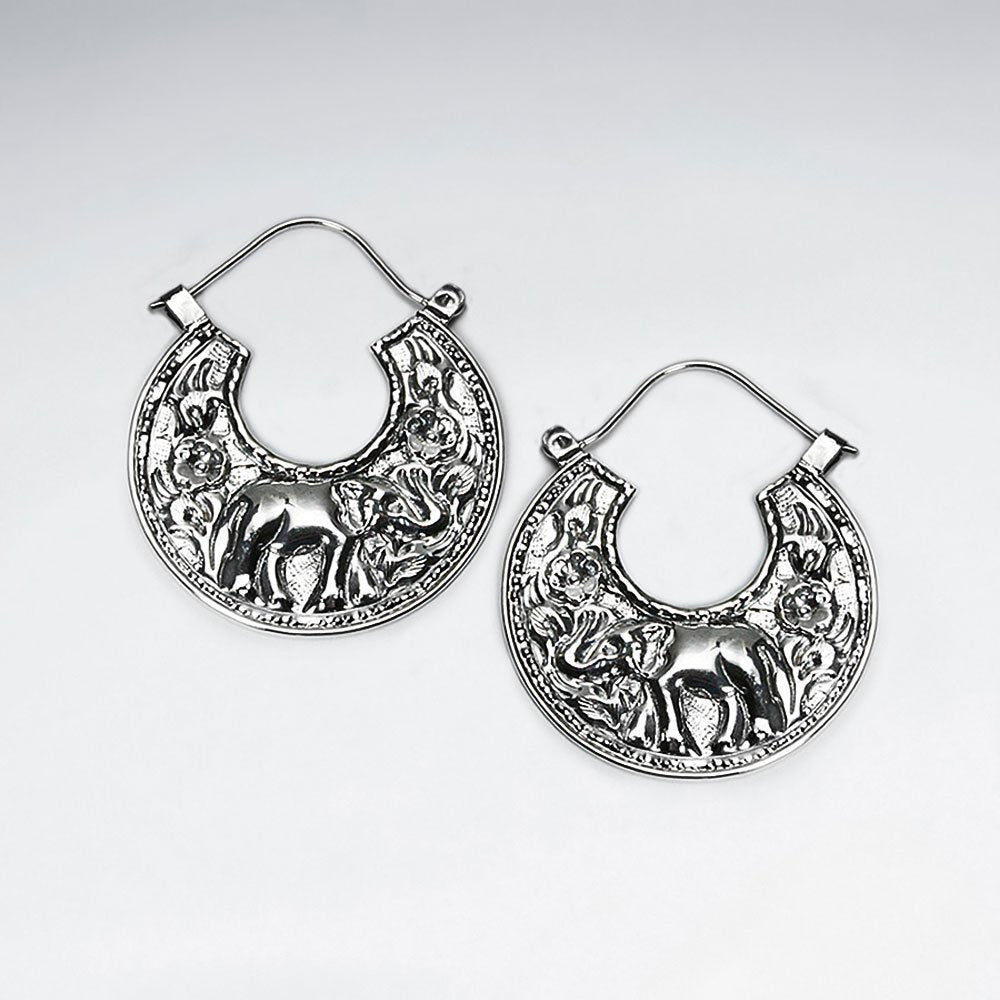 Silver Thick U-Hoop Textured Disc Earrings