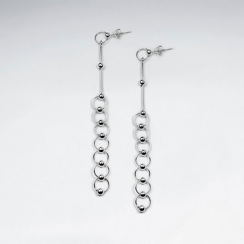 Silver Linking Circles Suspended Dangle Drop Stud Earrings