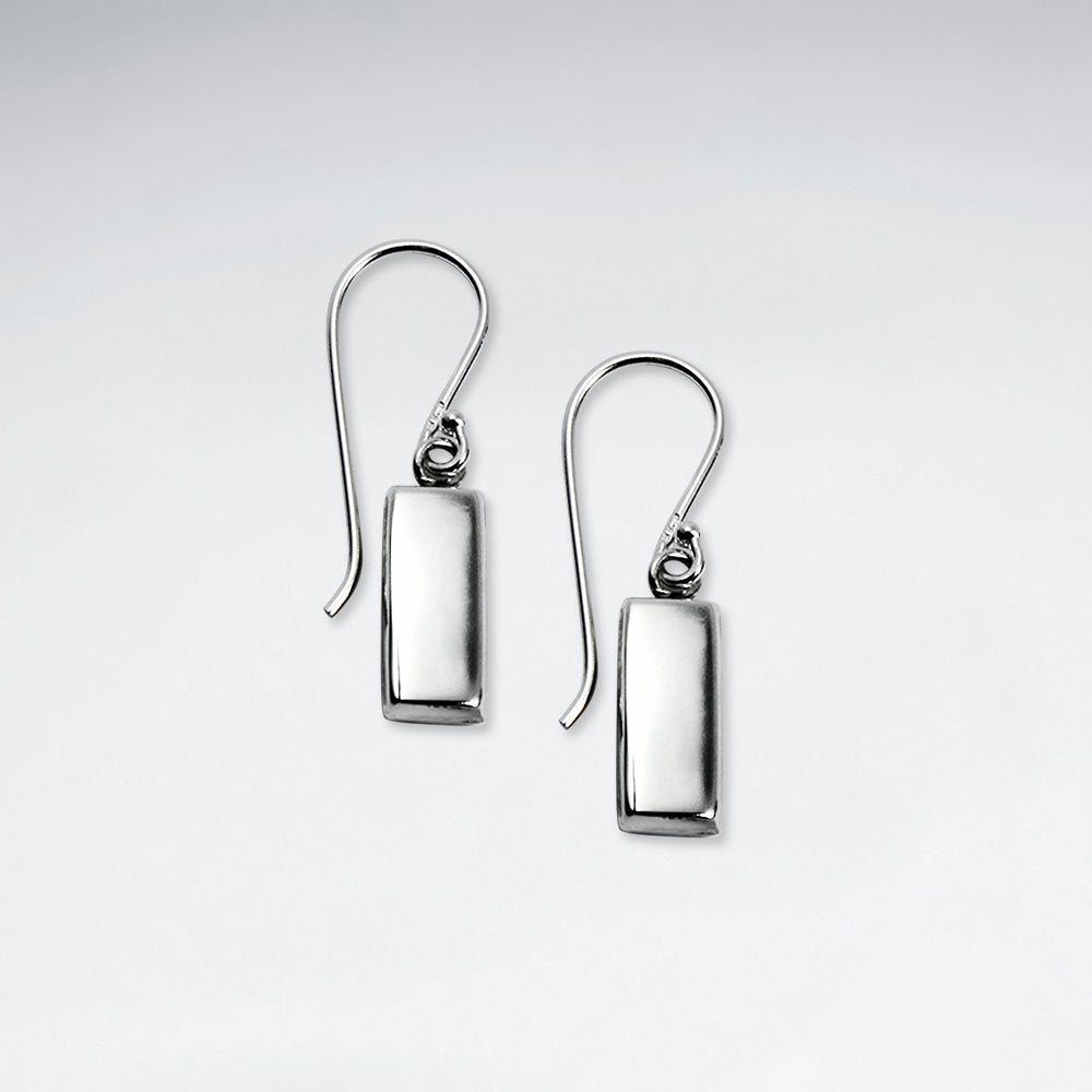 Polished Sterling Silver Rectangle Drop Hook Earrings