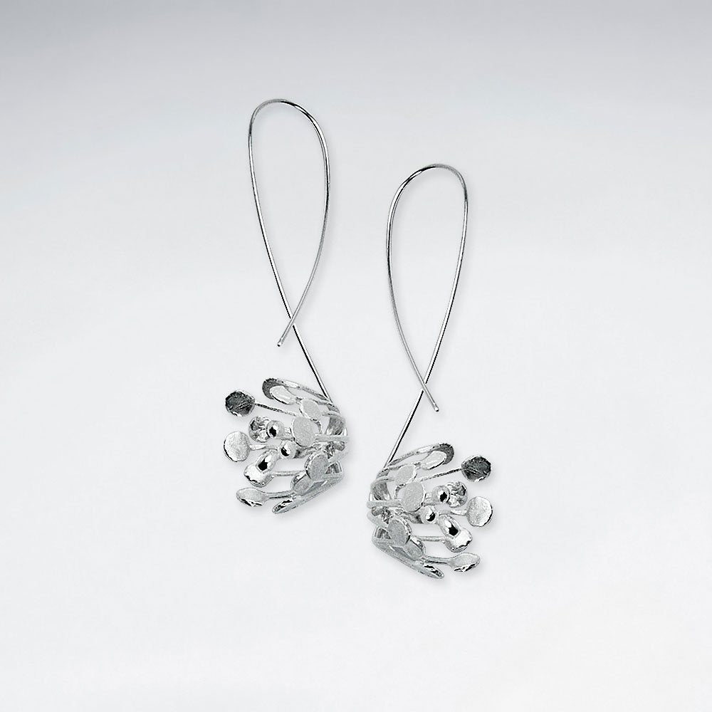 Glamorous Modern Floral Blossom Sterling Silver Drop Hook Earrings