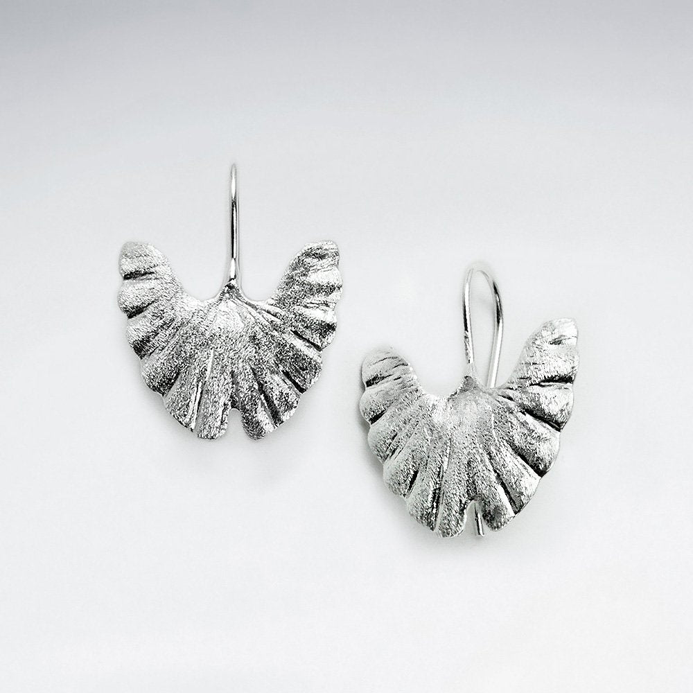 Extended Leaf Fan Shape Textured Drop Earrings