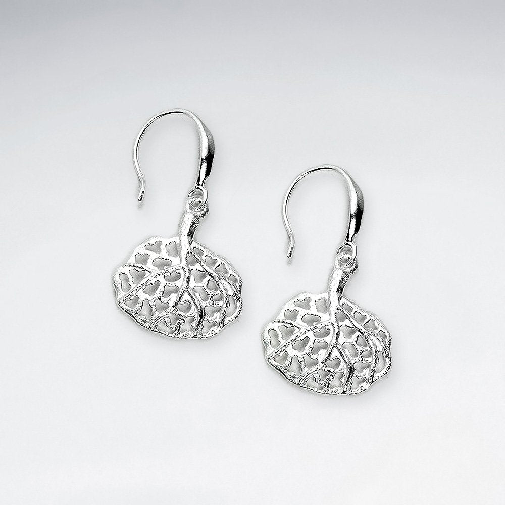 Silver Dappled Sand Dollar Inspired Drop Hook Earrings