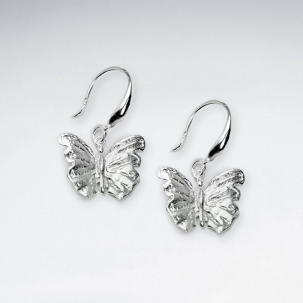 Delicate Dainty Silver Butterfly Dangle Hook Earrings