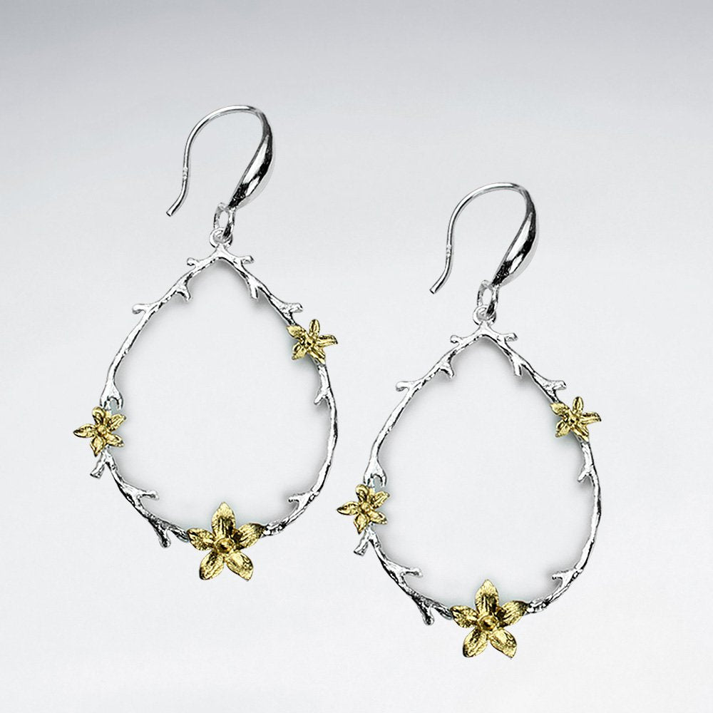 Romantic Open Teardrop Decorated Frame With Flower Dangle Hook Earrings