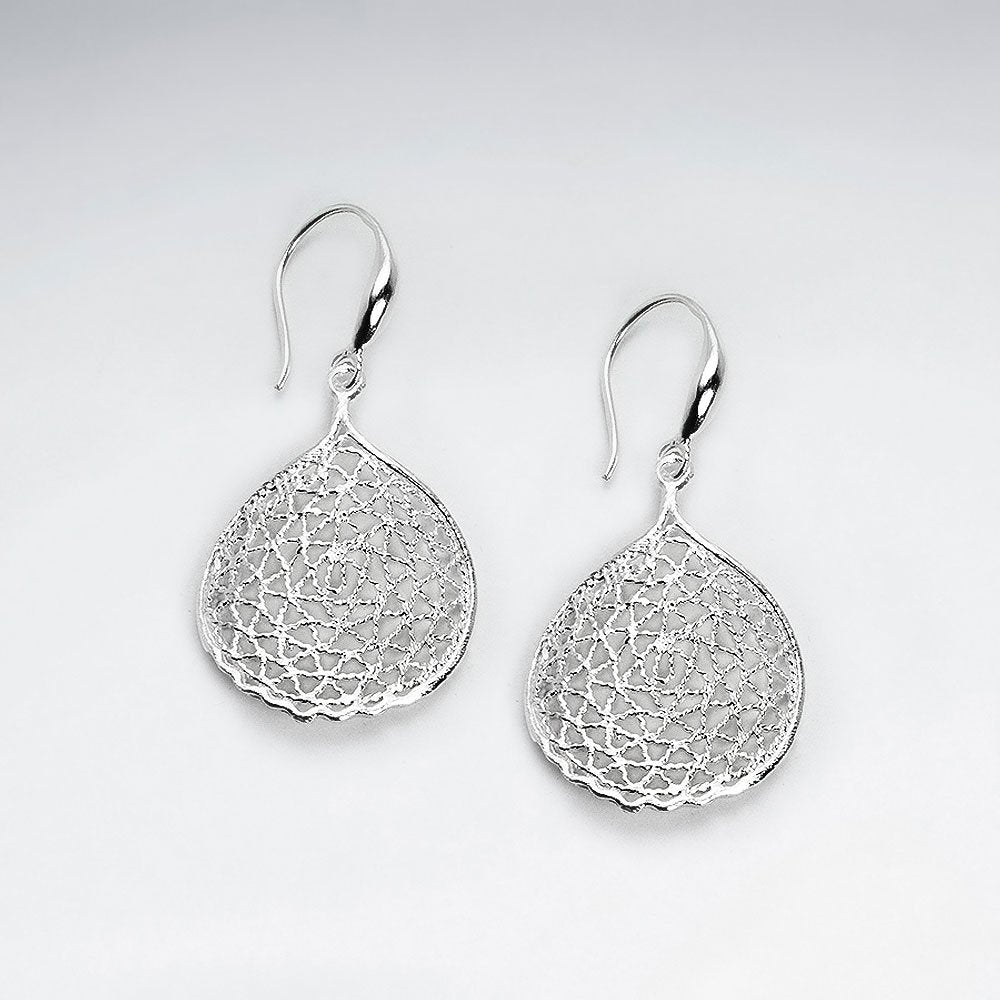 Textured Silver Teardrop Shape Dangle Hook Earrings
