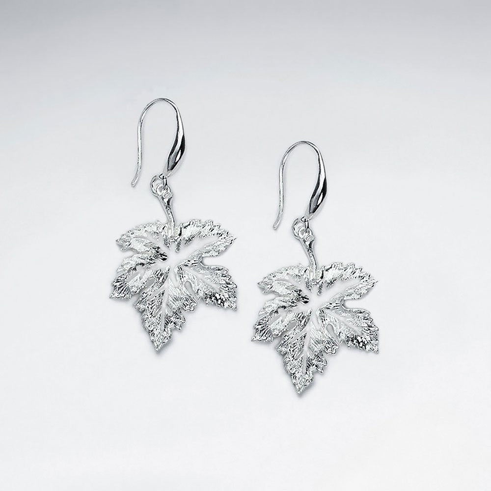 Silver Drop Leaf Inspired Hook Earrings