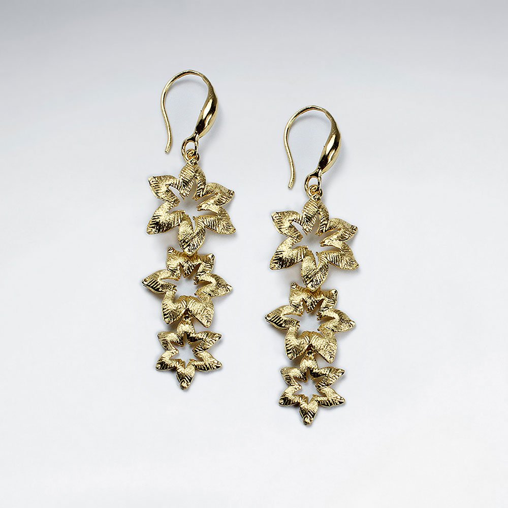 Triple Tiered Hawaiian Blossom Silver Drop Earrings