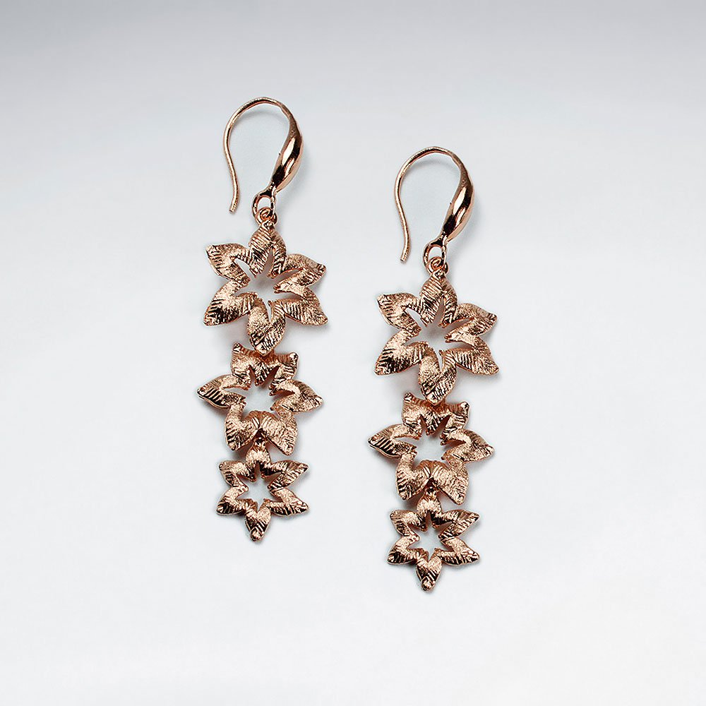 Triple Tiered Hawaiian Blossom Silver Drop Earrings