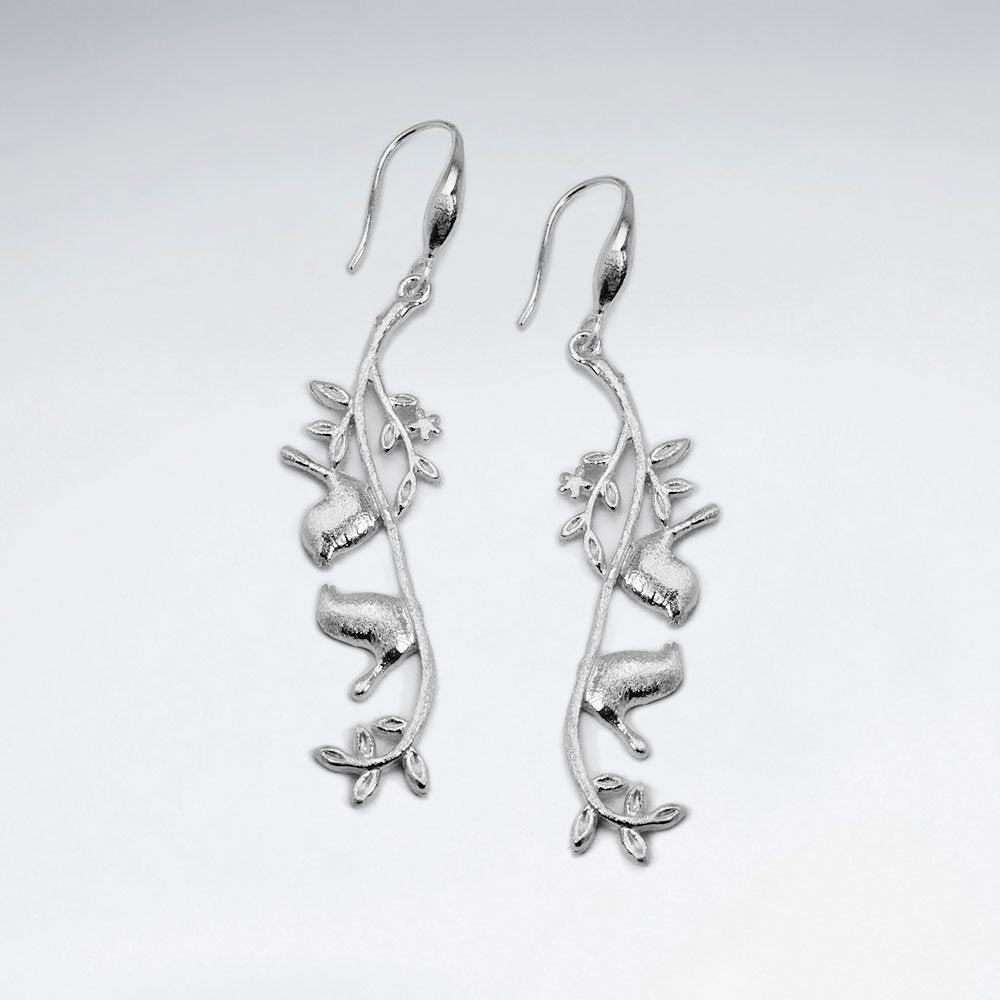 Abstract Floral Stem With Bird Drop Hook Earrings