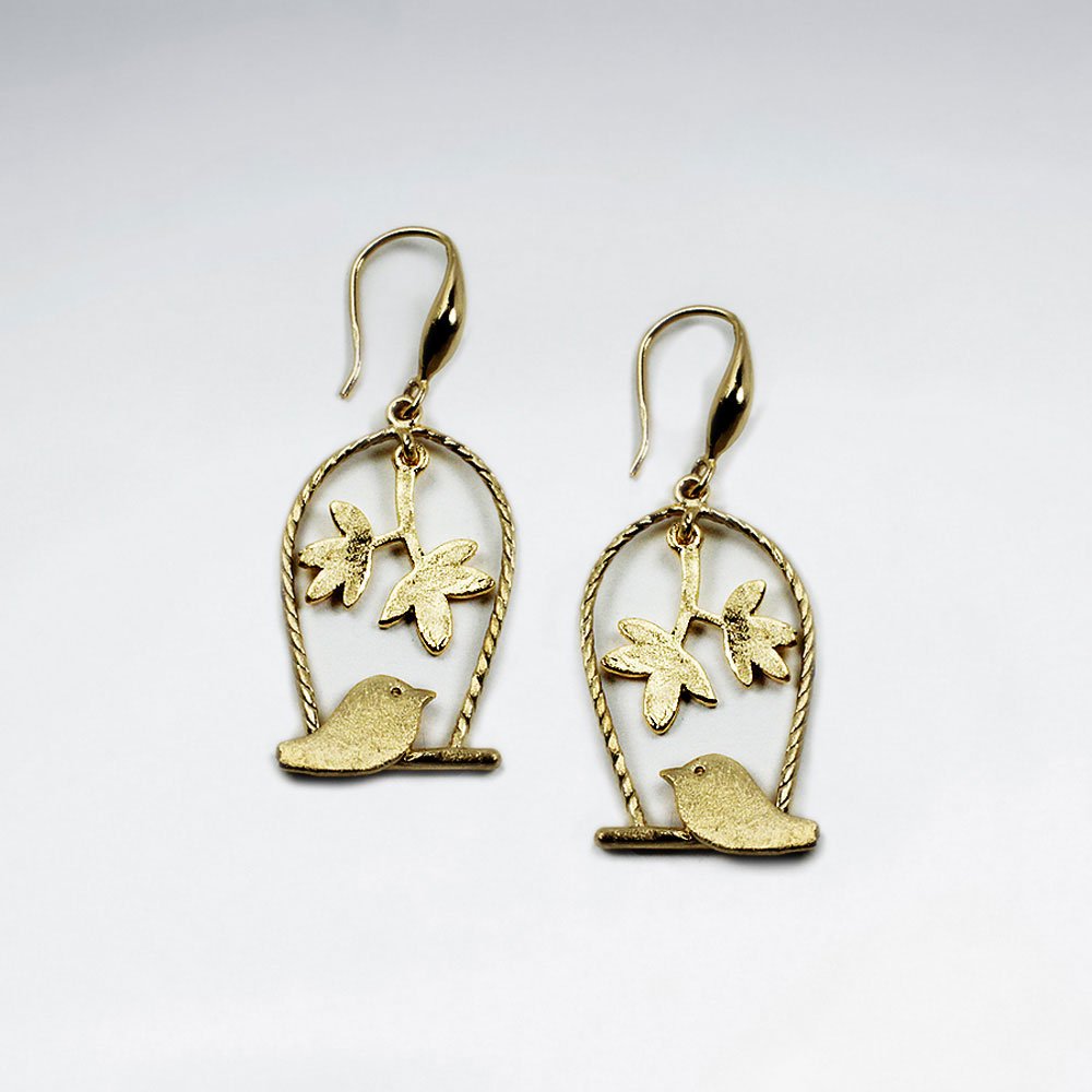 Birdcage Inspired Open Floral Design Drop Earrings