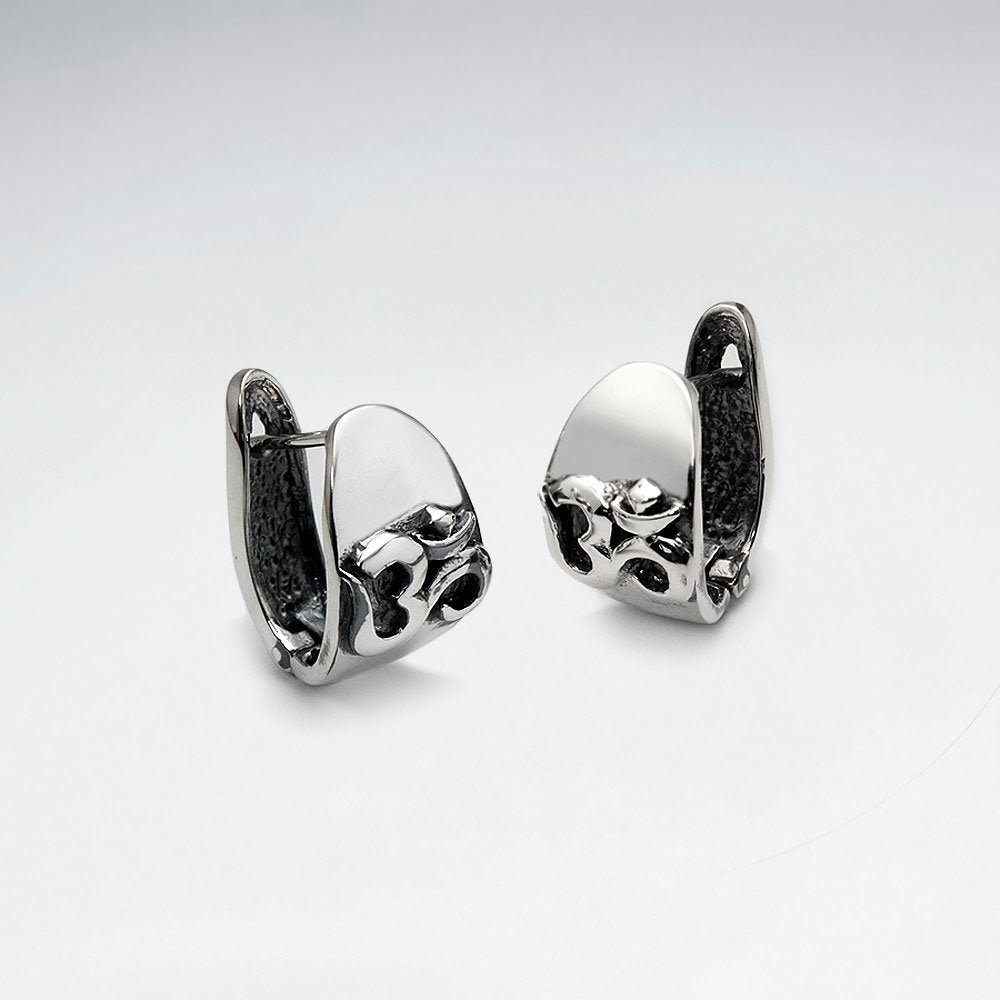 Oxidized Silver Textured Button Style Earrings