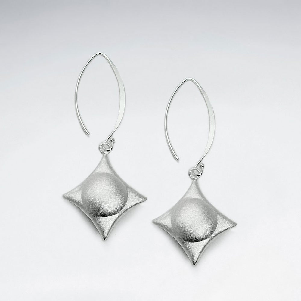 Sterling Silver Diamond Shaped Dimensional Dangle Threader Hook Earrings