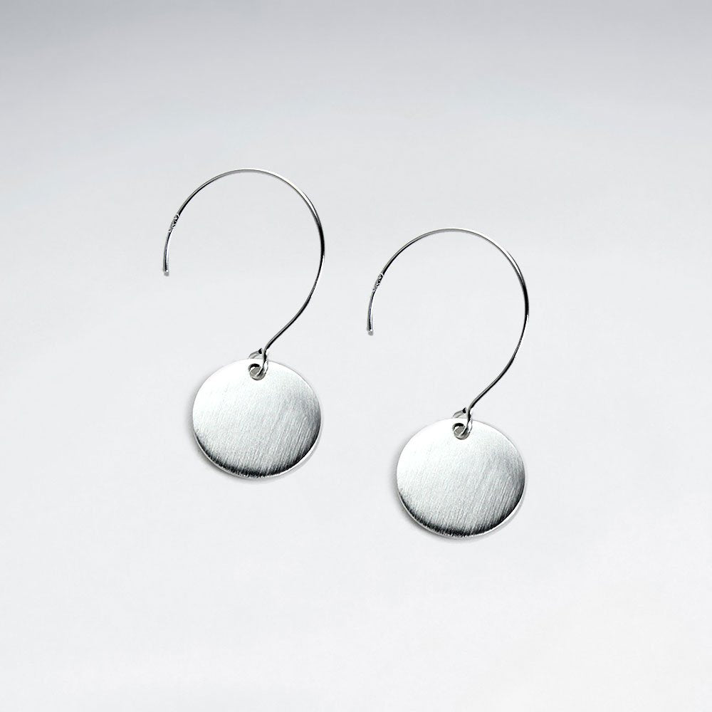 Petite Round Flat Circle Charm Drop Hook Earrings