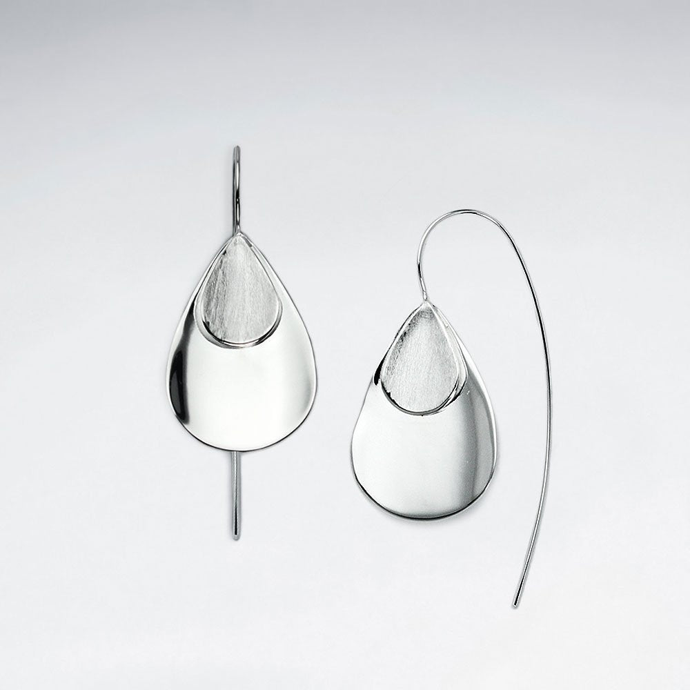 Polished Silver Double Teardrop Dangle Earrings