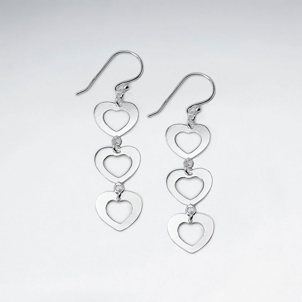 Triple Dangle Open Hearts Dangle Hook Earrings