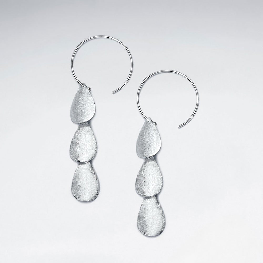 Triple Silver Teardrop Charms Dangle Threader Hook Earrings